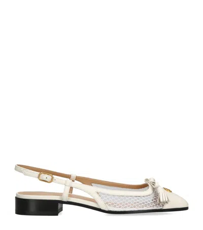 Valentino Garavani Leather-mesh Valet Du Roi Slingback Flats 25 In White