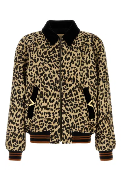 Valentino Garavani Leopard-print Wool Bomber Jacket In Brown