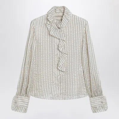 Valentino Garavani Light Beige Silk-blend Shirt With Ruffles In Gray