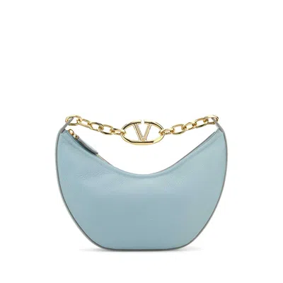 Valentino Garavani Light Blue Leather Small Hobo Moon Handbag