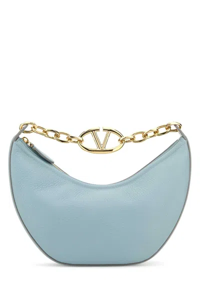 Valentino Garavani Light Blue Leather Small Hobo Vlogo Moon Handbag In Pink