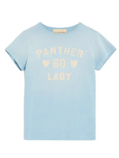 Valentino Garavani Light Blue Panther Lady Tshirt In Gray