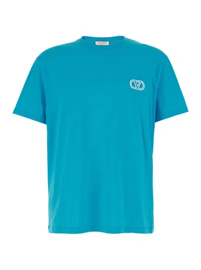 Valentino Garavani Light Blue T-shirt With Vlogo Patch In Cotton Man In Multicolor