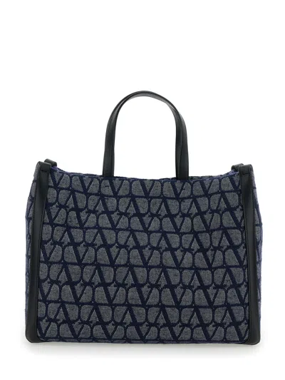 Valentino Garavani Light Blue Tote Bag With Toile Iconographe Motif In Denim Man