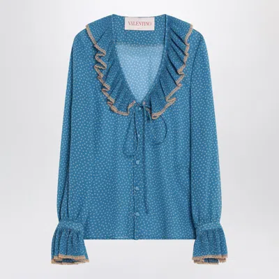 Valentino Garavani Light Georgette Shirt With Plusdepois Print In Blue