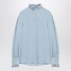 Valentino Womens Angel Blue Embroidered Long-sleeves Linen Shirt In Blue