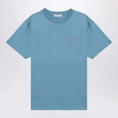 Valentino Light Blue T-shirt With Vlogo Signature Print