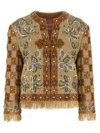 Valentino Garavani Linen Blazer With Intricate Ethnic Embroidery In Brown