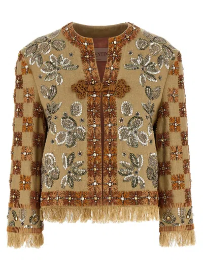 VALENTINO VALENTINO GARAVANI LINEN BLAZER WITH INTRICATE ETHNIC EMBROIDERY