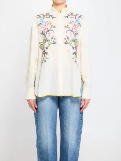 Valentino Garavani Floral Embroidery Shirt Shirt And Blouse Beige In Brown