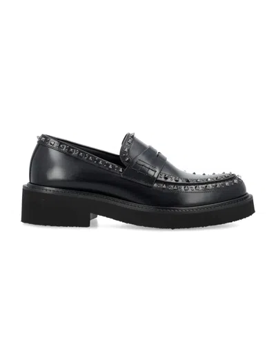 Valentino Garavani Round-toe Leather Loafers With Stud Embellishment In Black
