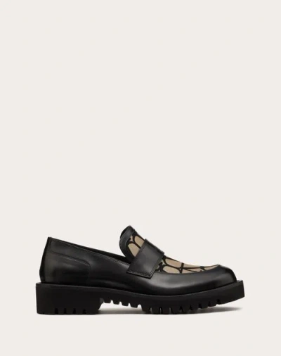 Valentino Garavani Loafer In Toile Iconographe Technical Fabric And Calfskin In ナチュラル/ブラック
