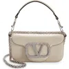 Valentino Garavani Locò Crystal Embellished Leather Shoulder Bag In Light Ivory/palladio Crystal