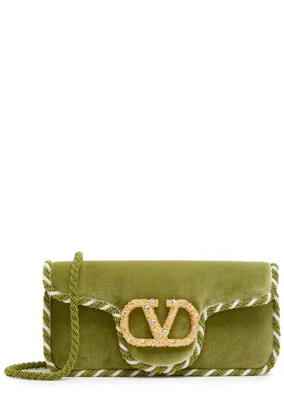 Valentino Garavani Locó Embellished Velvet Clutch In Green