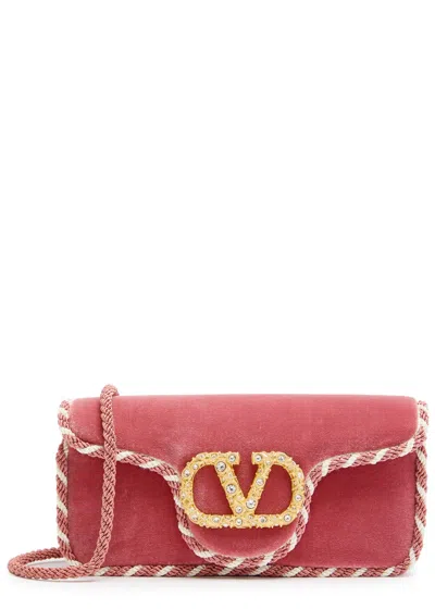 Valentino Garavani Locó Embellished Velvet Clutch In Pink