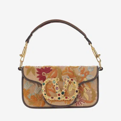 Valentino Garavani Locò Embroidered Small Shoulder Bag With Jewel Logo In Red