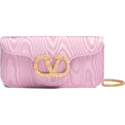 Valentino Garavani Locò Jewel Logo Moiré Clutch In Pink