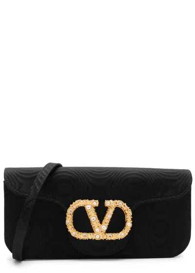 Valentino Garavani Locò Logo-embellished Moiré Clutch In Black