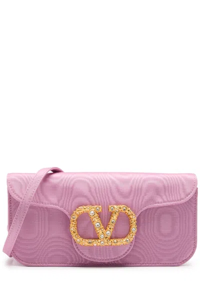 Valentino Garavani Locò Logo-embellished Moiré Clutch In Pink