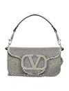 Valentino Locò Vlogo Small Embellished Leather Shoulder Bag In Crystal