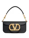 Valentino Small Leather Shoulder Bag With Crystal And Pearl Embellishments In Black