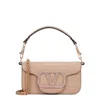 Valentino Logo Embellished Chain Linked Small Shoulder Bag In Beige