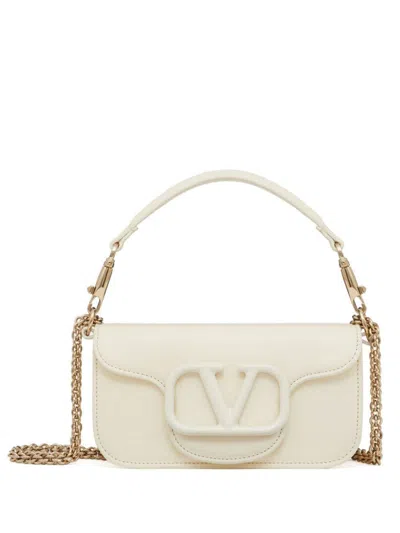 Valentino Garavani Locò Small Leather Shoulder Handbag In White