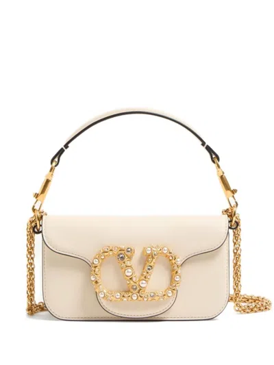 Valentino Garavani Locò Small Leather Shoulder Bag With Jewel In White