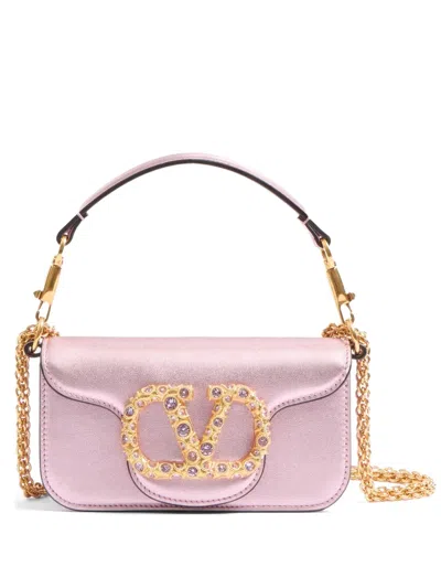 Valentino Garavani Locò Small Shoulder Bag In Laminated Calfskin With Jewel Logo In Pink