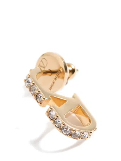 Valentino Garavani Logo And Crystal-embellished Earrings In Gold