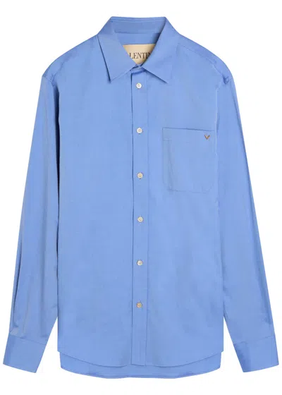 Valentino Garavani Logo Cotton Oxford Shirt In Blue