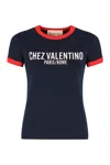 Valentino Fitted T-shirt With Contrasting Red Trimlettering In Blue
