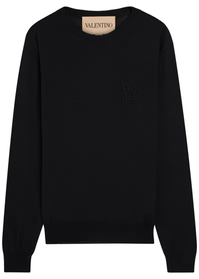 Valentino Garavani Logo-embroidered Wool Jumper In Black