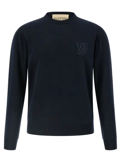 Valentino Garavani Logo Embroidery Sweater Sweaters And Cardigans Blue