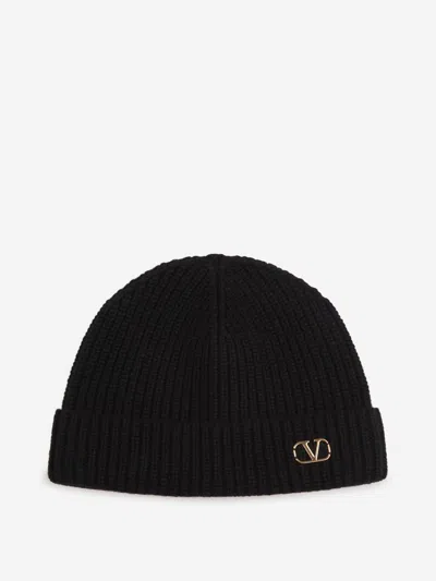 Valentino Garavani Logo Knitted Hat In Black