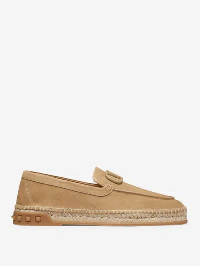 Valentino Garavani Bow Detail Suede Espadrilles In Cream