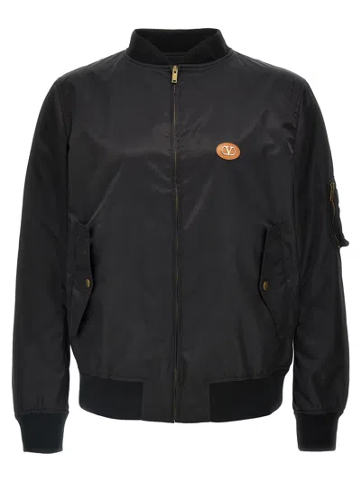 Valentino Garavani Logo Patch Bomber Jacket In Black