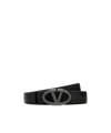 Valentino Leather Belt With Adjustable Length And Embellished Buckle In Black