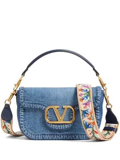 Valentino Garavani Logo Plaque Denim Shoulder Bag In Blue