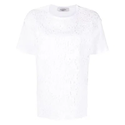 Valentino Garavani Logo Print Lace-panel T-shirt In White