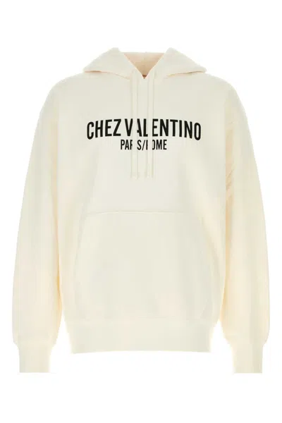 Valentino Garavani Logo-embroidered Cotton Hoodie In White