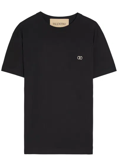Valentino Garavani Logo-embroidered Cotton T-shirt In Black