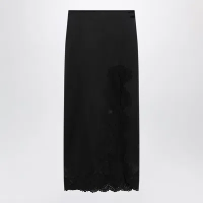 Valentino Garavani Long Crepe Satin Skirt With Lace In Animal Print