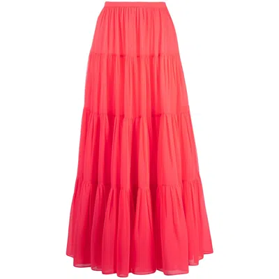 Valentino Garavani Long Tiered Skirt In Pink