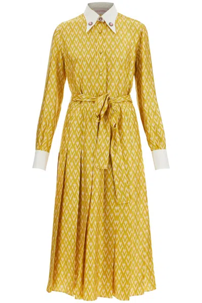 Valentino Women's Long Ochre Silk Dress With Zig-zag Pattern In Multi