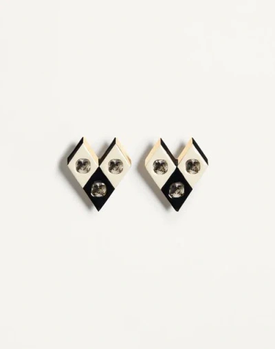 Valentino Garavani Losangettes Metal, Enamel And Crystal Earrings Woman Gold/black/crystal Uni