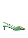 Valentino 45mm Crystal-embellishment Slingback Pumps In Emerald/crystal