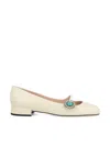 Valentino Ivory Kid Leather Ballerinas With Crystal Flower In Ivory/crystal/turquoise