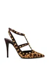 Valentino Ankle Strap Rockstud T. 100 In Leopard/fondant