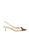 Valentino Bepointy 45 Leather Slingback Pumps In Tobacco/ivory/black